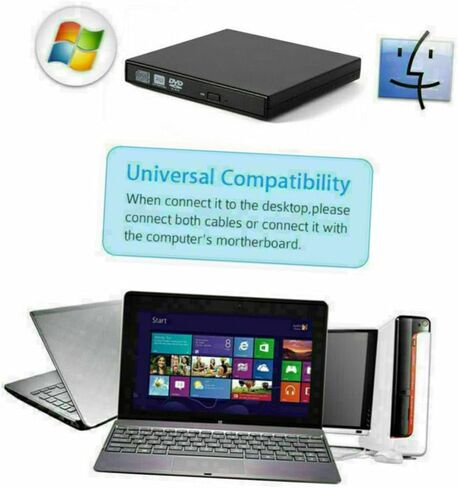 محرك أقراص CD DVD Rw خارجي محمول USB مع زر إخراج وتشغيل ناسخ الأقراص الضوئية متوافق مع نظام التشغيل Windows لأجهزة الكمبيوتر المحمولة وأجهزة الكمبيوتر المكتبية بتصميم أسود in Kuwait