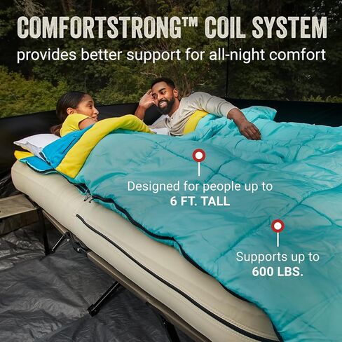 Coleman Queen-Size Airbed Cot Combination, Folding Air Mattress with Steel Frame & Side Table, Battery Pump Included, Great for Camping, Lounging, Elevated Sleeping, Guests, & More in Kuwait
