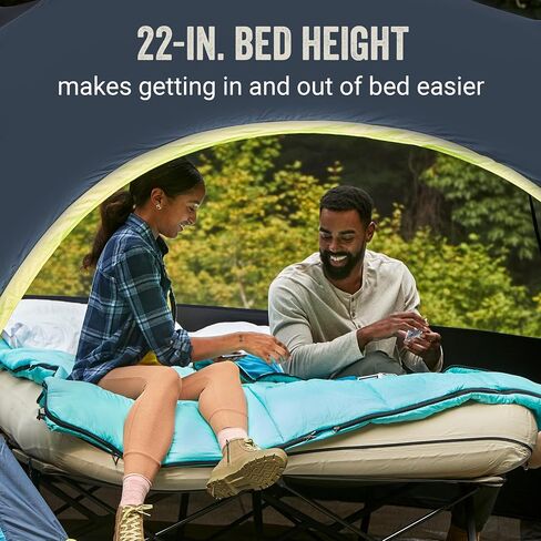 Coleman Queen-Size Airbed Cot Combination, Folding Air Mattress with Steel Frame & Side Table, Battery Pump Included, Great for Camping, Lounging, Elevated Sleeping, Guests, & More in Kuwait