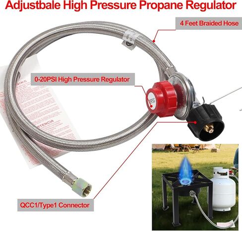 Single Burner Propane Camp Stove | Portable Table Top Gas Grill | High Pressure Gas Stove with 20 PSI Regulator & Hose - for Outdoor Camping Home Brewing Turkey Fry 32.3 * 15.7 * 15.7 in in Saudi Arabia