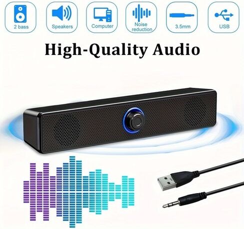 سماعات الكمبيوتر، مكبرات صوت سلكية لسطح المكتب تعمل بمنفذ USB مع قابس 3.5 ملم وتحكم في مستوى الصوت، ومخرج صوت ستيريو لأجهزة الكمبيوتر وأجهزة الكمبيوتر المحمولة in Saudi Arabia