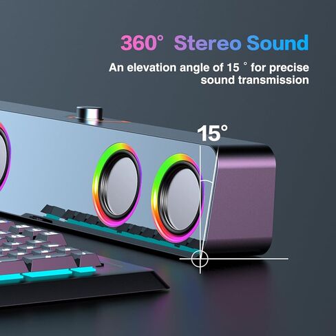 مكبرات صوت للكمبيوتر المكتبي، مكبرات صوت 2.0 قناة مع إضاءة RGB ثابتة وتحكم في مستوى الصوت، تتميز بإدخال 3.5 مم ووصلة تشغيل تعمل بالطاقة USB، متوافقة مع الشاشات وأجهزة الكمبيوتر المحمولة in Kuwait