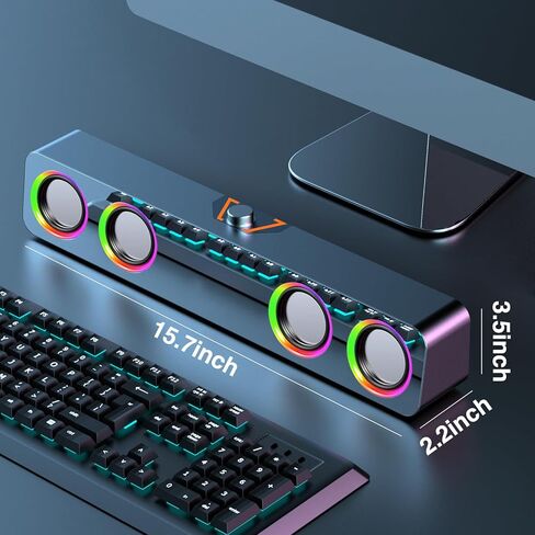 مكبرات صوت للكمبيوتر المكتبي، مكبرات صوت 2.0 قناة مع إضاءة RGB ثابتة وتحكم في مستوى الصوت، تتميز بإدخال 3.5 مم ووصلة تشغيل تعمل بالطاقة USB، متوافقة مع الشاشات وأجهزة الكمبيوتر المحمولة in Kuwait
