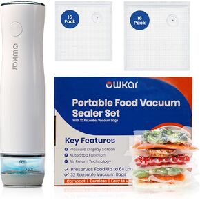 Portable Handheld Vacuum Sealer for Food with 32 Reusable Bags, Compact & Powerful Food Vacuum Sealer with Visible Water Tank, Display Indicator and 6X Freshness Lock for Meal Prep & Storage in Saudi Arabia