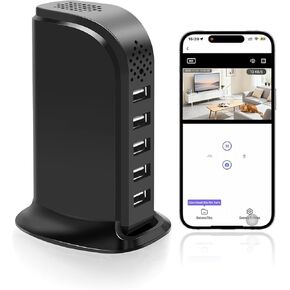شاحن USB لكاميرا مراقبة تجسس مخفية واي فاي، FHD 1080P كاميرا مخفية لاسلكية داخلية للمربية للمنزل، 5 منافذ شحن لغرفة النوم، كاميرا مربية مخفية مع كشف الحركة، سجل حلقة in Kuwait