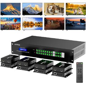 4K 4 in 8 Out HDMI Extender Matrix with Web GUI, HDMI Matrix Splitter/Switcher 4K@60Hz Over CAT6/7 Cable with IR Control, RS232, 4 x Loop Out & 4 x Receivers Included, Up to 230Ft(70m) in Kuwait