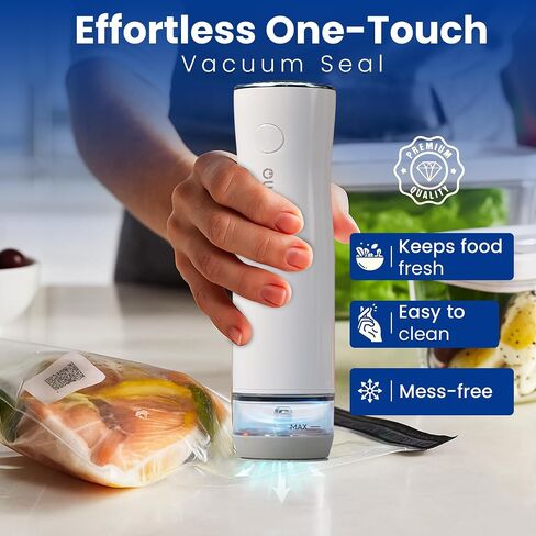 Portable Handheld Vacuum Sealer for Food with 32 Reusable Bags, Compact & Powerful Food Vacuum Sealer with Visible Water Tank, Display Indicator and 6X Freshness Lock for Meal Prep & Storage in Saudi Arabia