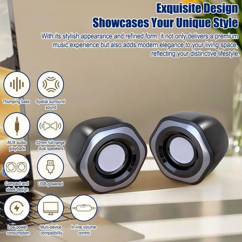 3" Computer Speaker for Desktop or Laptop PC,USB C/USB-Powered,Crystal Clear Sound,Rich Bass,Loud Volume,Direct Control,Plug-N-Play - Black in Saudi Arabia