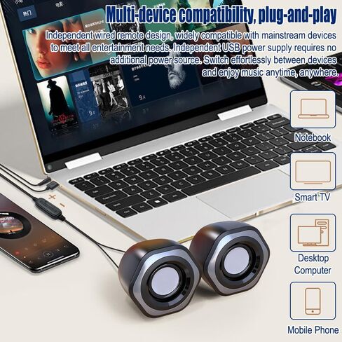 3" Computer Speaker for Desktop or Laptop PC,USB C/USB-Powered,Crystal Clear Sound,Rich Bass,Loud Volume,Direct Control,Plug-N-Play - Black in Saudi Arabia
