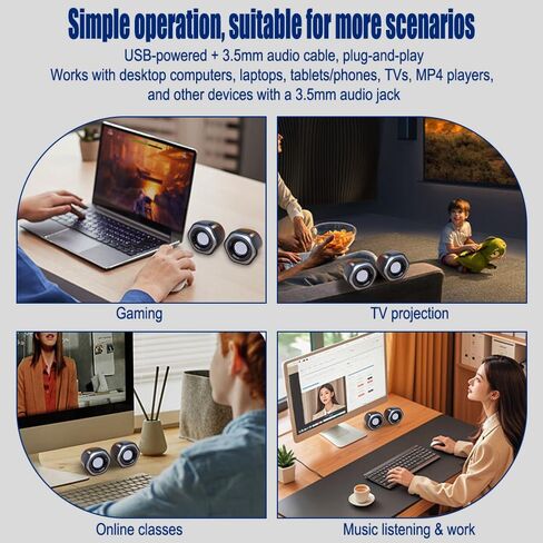3" Computer Speaker for Desktop or Laptop PC,USB C/USB-Powered,Crystal Clear Sound,Rich Bass,Loud Volume,Direct Control,Plug-N-Play - Black in Saudi Arabia