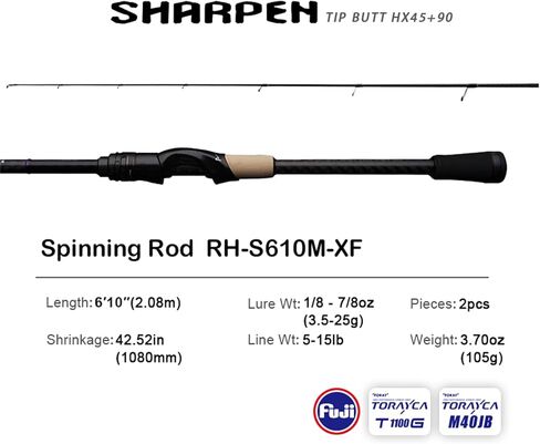 PURELURE Sharpen Fishing Rod ألياف الكربون M40JB+T1100G، سريع جدًا/M سريع الحركة، مقعد بكرة الكربون، مقبض فلين 3A ومقبض EVA، أدلة حلقة دائرية فوجي جديدة، 6'5"-9'2" قضيب غزل وصب للمياه العذبة/المالحة in Kuwait