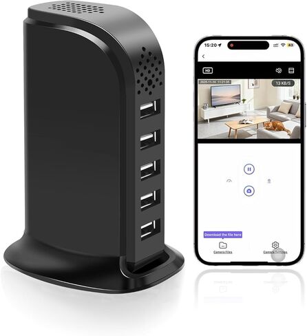 شاحن USB لكاميرا مراقبة تجسس مخفية واي فاي، FHD 1080P كاميرا مخفية لاسلكية داخلية للمربية للمنزل، 5 منافذ شحن لغرفة النوم، كاميرا مربية مخفية مع كشف الحركة، سجل حلقة in Kuwait
