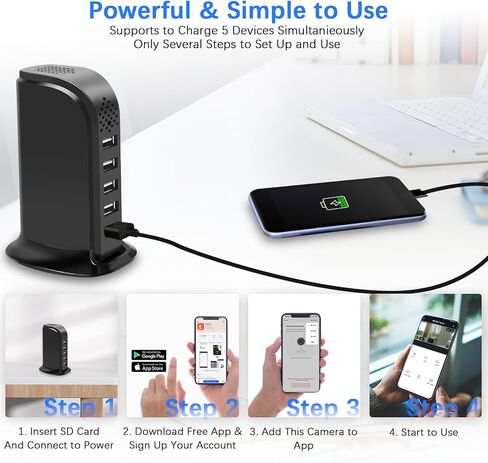 شاحن USB لكاميرا مراقبة تجسس مخفية واي فاي، FHD 1080P كاميرا مخفية لاسلكية داخلية للمربية للمنزل، 5 منافذ شحن لغرفة النوم، كاميرا مربية مخفية مع كشف الحركة، سجل حلقة in Kuwait