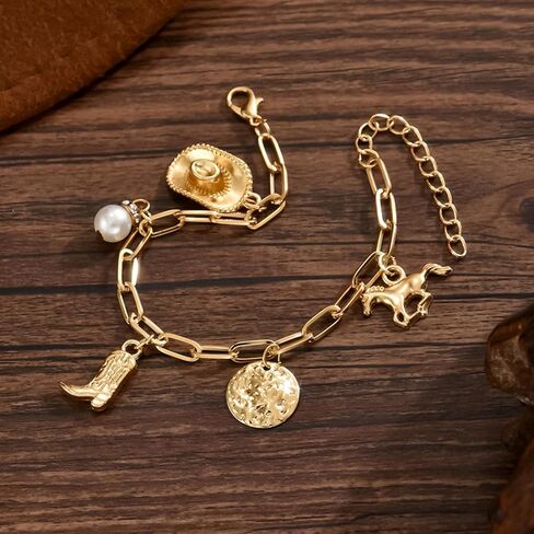 Long tiantian Western Bracelet for Women Gold Cowgirl Bracelets Boho Charms Bracelet Boho Dress Country Concert Outfit in Saudi Arabia