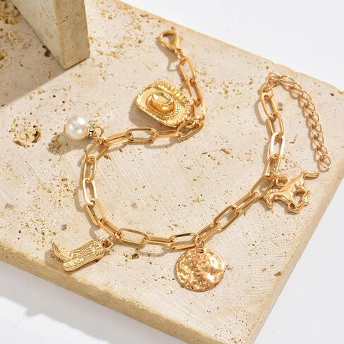 Long tiantian Western Bracelet for Women Gold Cowgirl Bracelets Boho Charms Bracelet Boho Dress Country Concert Outfit in Saudi Arabia