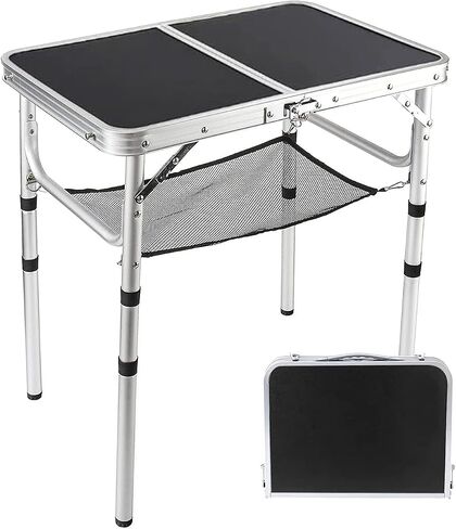 Small Folding Table 2 Foot, Portable Camping Table with Mesh Holders,Lightweight Aluminum Adjustable Height, with Carry Handle for Camping Picnic Indoor Outdoor, White 24 x 16 inch (3 Heights） in Kuwait
