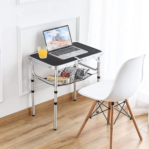 Small Folding Table 2 Foot, Portable Camping Table with Mesh Holders,Lightweight Aluminum Adjustable Height, with Carry Handle for Camping Picnic Indoor Outdoor, White 24 x 16 inch (3 Heights） in Kuwait