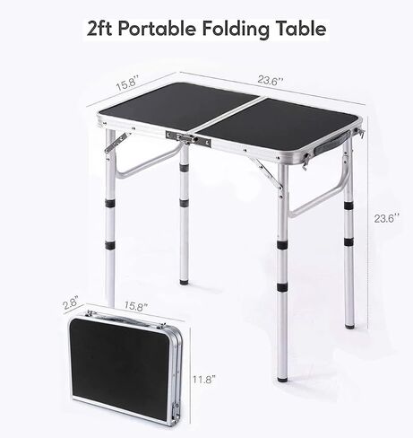 Small Folding Table 2 Foot, Portable Camping Table with Mesh Holders,Lightweight Aluminum Adjustable Height, with Carry Handle for Camping Picnic Indoor Outdoor, White 24 x 16 inch (3 Heights） in Kuwait