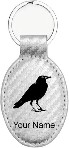 LaserGram Oval Keychain, Crow, Personalized Engraving Included in Saudi Arabia