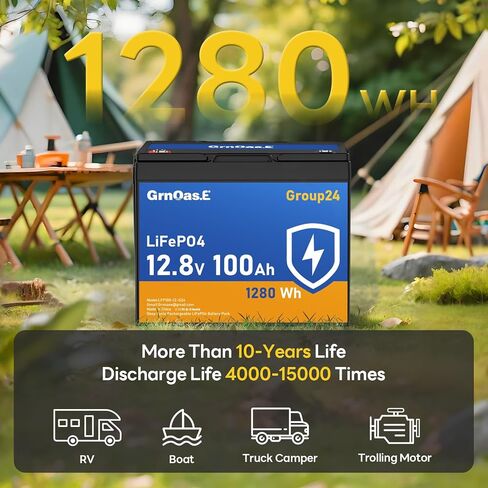 بطارية ليثيوم 12 فولت 100 أمبير LiFePO4، بطارية المجموعة 31 مع حماية من قطع درجة الحرارة المنخفضة، 100 أمبير BMS مدمجة، 15000+ دورات عميقة 1280 وات في الساعة قابلة لإعادة الشحن للطاقة الشمسية وتخزين الطاقة المنزلية والمركبات الترفيهية والبحرية in Kuwait