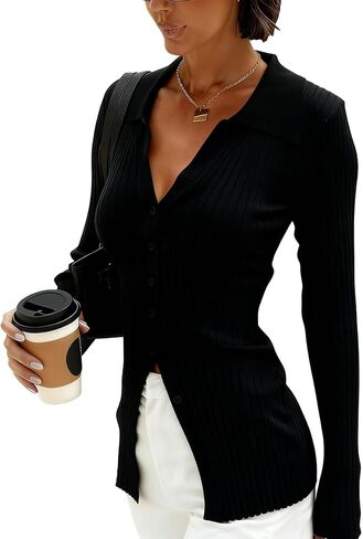 سترات Dressmine كارديجان للنساء خفيفة الوزن وطويلة، سترة كاجوال بأزرار سفلية مناسبة لملابس الخريف in Kuwait
