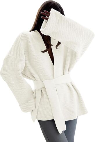 utcoco Womens Oversized Knit Cardigan Belted Wrap Sweater Long Sleeve Loose Fit Open Front Coat for Fall & Winter in Saudi Arabia