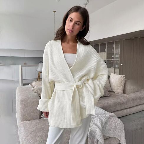 utcoco Womens Oversized Knit Cardigan Belted Wrap Sweater Long Sleeve Loose Fit Open Front Coat for Fall & Winter in Saudi Arabia