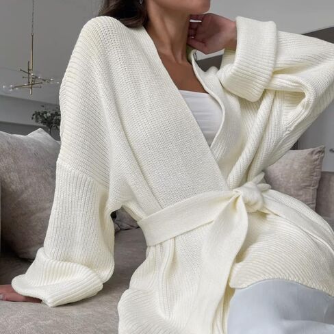 utcoco Womens Oversized Knit Cardigan Belted Wrap Sweater Long Sleeve Loose Fit Open Front Coat for Fall & Winter in Saudi Arabia