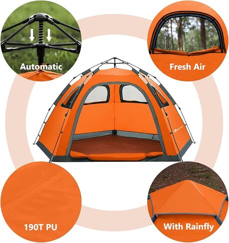 MOON LENCE Pop Up Camping Tent, 3-4 Person Automatic Instant Tent Portable Windproof for Backyard, Car Camping, Family Trips in Kuwait