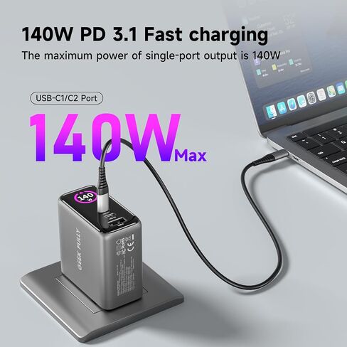 140W MAX USB C Charger | 3-Port Fast Charging Station (2xUSB-C PD3.1 + USB-A QC3.0) | Intuitive Touch Controls, for for MacBook, iPhone 17/16 Series, Samsung Galaxy, Pixel and More in Saudi Arabia