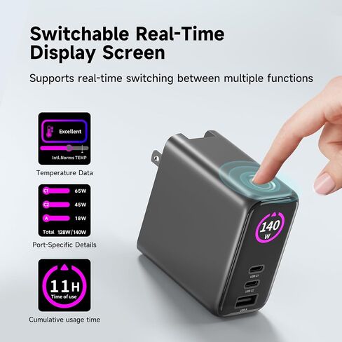 140W MAX USB C Charger | 3-Port Fast Charging Station (2xUSB-C PD3.1 + USB-A QC3.0) | Intuitive Touch Controls, for for MacBook, iPhone 17/16 Series, Samsung Galaxy, Pixel and More in Saudi Arabia