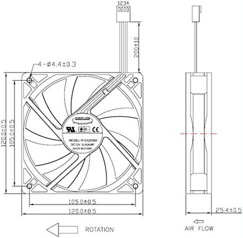 مروحة Everflow 120x120x25mm 12V 9-Blade PWM # R121225BU in Saudi Arabia