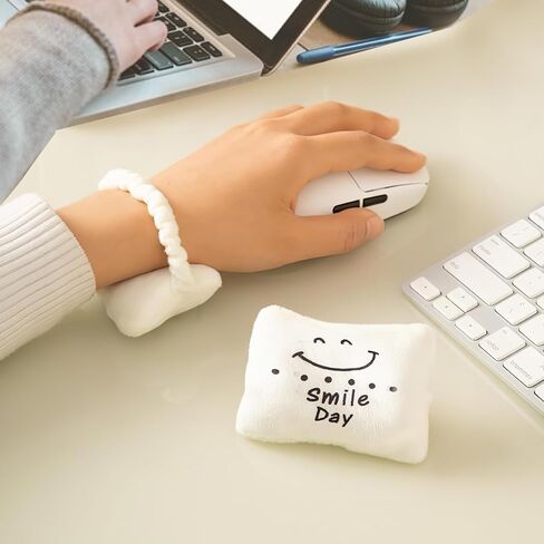 Cute Plush Wrist Rest Soft Fabric Hand Support Cushion Ergonomic Support Cushion Wristband for Office Gaming and Work (White Happy Day) in Saudi Arabia