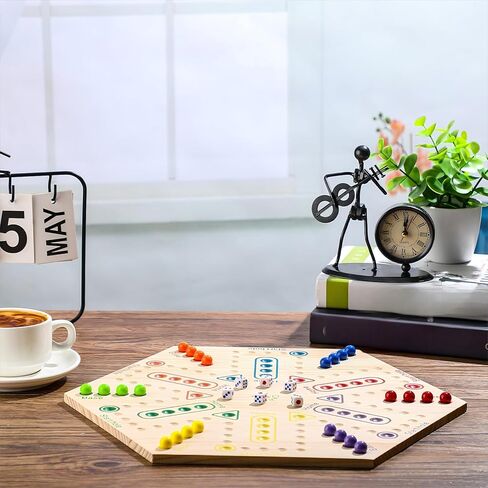 Marble Board Game Wooden Wahoo Double Side Painted Board Game with 6 Colors 36 Marbles 6 Dice for Adults Family Night Game, 6 and 4 Player in Kuwait