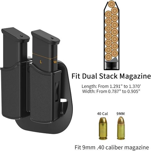حقيبة مجلة مزدوجة عالمية، OWB 9 مم .40 حامل مزدوج للأكواب، حامل مسدس مزدوج قابل للتعديل يناسب Glock/Sig/S&W/Beretta/CZ/H&K/Colt/Browning/Taurus/Springfield/Ruger/CANIK in Kuwait