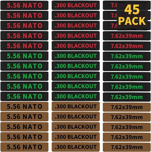 45 Pack Miaozhun Magazine Marking Bands, 5.56 NATO, .300 Blackout, 7.62x39mm Magazine Caliber Identification in Saudi Arabia