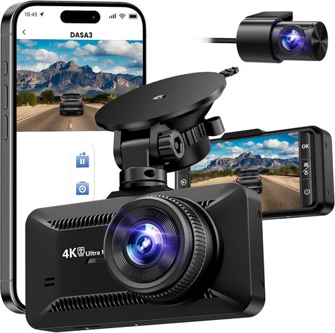 كاميرا داش كام أمامية وخلفية 4K/1080P Full HD، كاميرا داش للسيارات مع بطاقة 32 جيجابايت، واي فاي مدمج مع التطبيق، كاميرا داش كام مزدوجة شاشة IPS 3.94 بوصة، مستشعر G، تسجيل حلقي، WDR، وضع ركن السيارة in Saudi Arabia