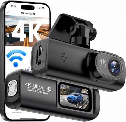 Dash Cam 4K Front، كاميرا Ultra HD Dash للسيارات، كاميرا سيارة صغيرة بشاشة IPS مقاس 1.47 بوصة مع التحكم في التطبيق، واي فاي مدمج ومستشعر G، وضع انتظار 24 ساعة، رؤية ليلية، WDR، تسجيل حلقي، دعم 256 جيجابايت كحد أقصى in Saudi Arabia