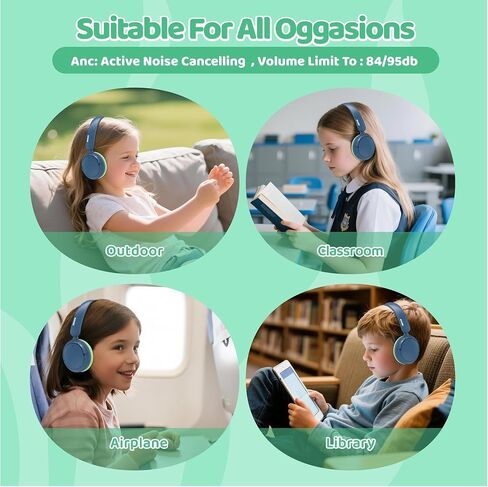 MIDOLA Active Noise Cancelling Kids Headphones Bluetooth 5.4 Wireless Volume Limited 85/94dB,Type C Fast Charging,Over Ear Foldable with Mic Aux Cord for Toddler Child Pad Tablet Blue in Saudi Arabia