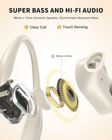 Open-Ear Headphones, Over Ear Earbuds with Ear Hooks, True Wireless Bluetooth Earphones with Microphone, Touch Control, Clear Calls, 60H Playtime, IPX7 Waterproof for Running and Workouts in Saudi Arabia