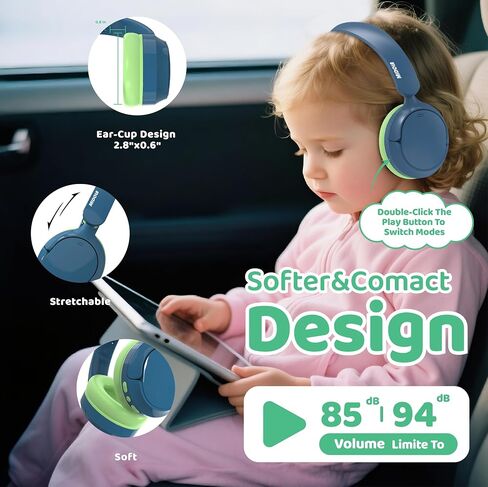 MIDOLA Active Noise Cancelling Kids Headphones Bluetooth 5.4 Wireless Volume Limited 85/94dB,Type C Fast Charging,Over Ear Foldable with Mic Aux Cord for Toddler Child Pad Tablet Blue in Saudi Arabia