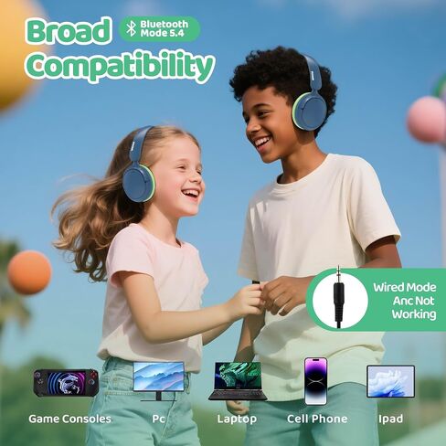 MIDOLA Active Noise Cancelling Kids Headphones Bluetooth 5.4 Wireless Volume Limited 85/94dB,Type C Fast Charging,Over Ear Foldable with Mic Aux Cord for Toddler Child Pad Tablet Blue in Saudi Arabia