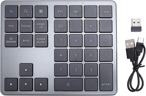 GOWENIC 35 Keys Bluetooth Number Pad for Laptop, Rechargeable 2.4G Wireless Number Keypad, Numeric Keypad for Multi Devices, Portable Mini Financial Accounting Keypad (Grey Black) in Saudi Arabia