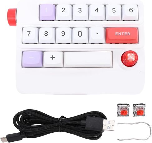 USB Wired Mechanical Number Pad, 19 Keys Hot Swappable Macro Programmable Numeric Keypad with Joystick Control, for PC Laptop Gaming Drawing Video Editing (White) in Saudi Arabia