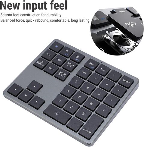 GOWENIC 35 Keys Bluetooth Number Pad for Laptop, Rechargeable 2.4G Wireless Number Keypad, Numeric Keypad for Multi Devices, Portable Mini Financial Accounting Keypad (Grey Black) in Saudi Arabia