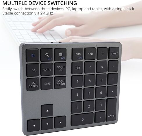 GOWENIC 35 Keys Bluetooth Number Pad for Laptop, Rechargeable 2.4G Wireless Number Keypad, Numeric Keypad for Multi Devices, Portable Mini Financial Accounting Keypad (Grey Black) in Saudi Arabia