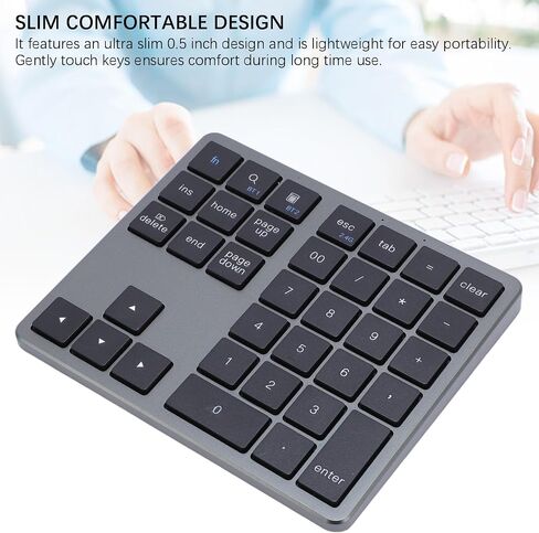 GOWENIC 35 Keys Bluetooth Number Pad for Laptop, Rechargeable 2.4G Wireless Number Keypad, Numeric Keypad for Multi Devices, Portable Mini Financial Accounting Keypad (Grey Black) in Saudi Arabia