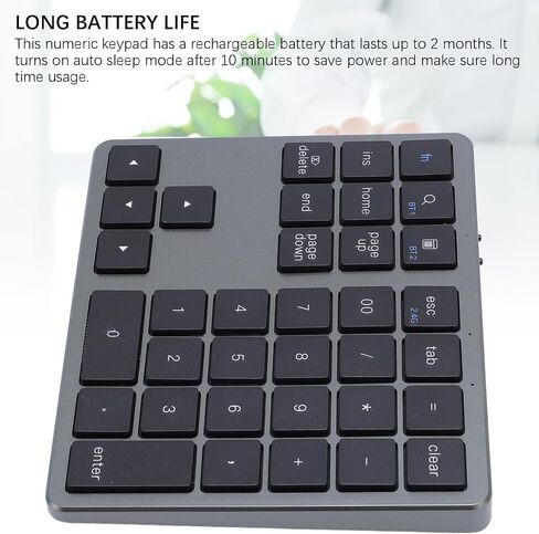 GOWENIC 35 Keys Bluetooth Number Pad for Laptop, Rechargeable 2.4G Wireless Number Keypad, Numeric Keypad for Multi Devices, Portable Mini Financial Accounting Keypad (Grey Black) in Saudi Arabia