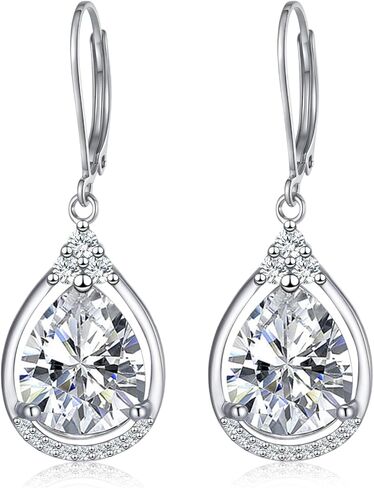 أقراط جوهرة الميلاد من الفضة الإسترلينية AAAAA مكعبة الزركونيوم على شكل دمعة تتدلى هدايا مجوهرات للنساء in Kuwait