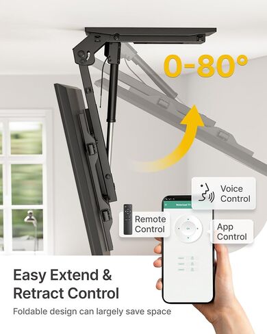 monTEK Motorized Ceiling TV Mount with Remote for 37-75 Inch TVs, Electric TV Mount Motorized Drop Down for Flat and Pitched Roof,Holds up to 99 lbs, 4X Load Tested, App and Voice Control in Saudi Arabia